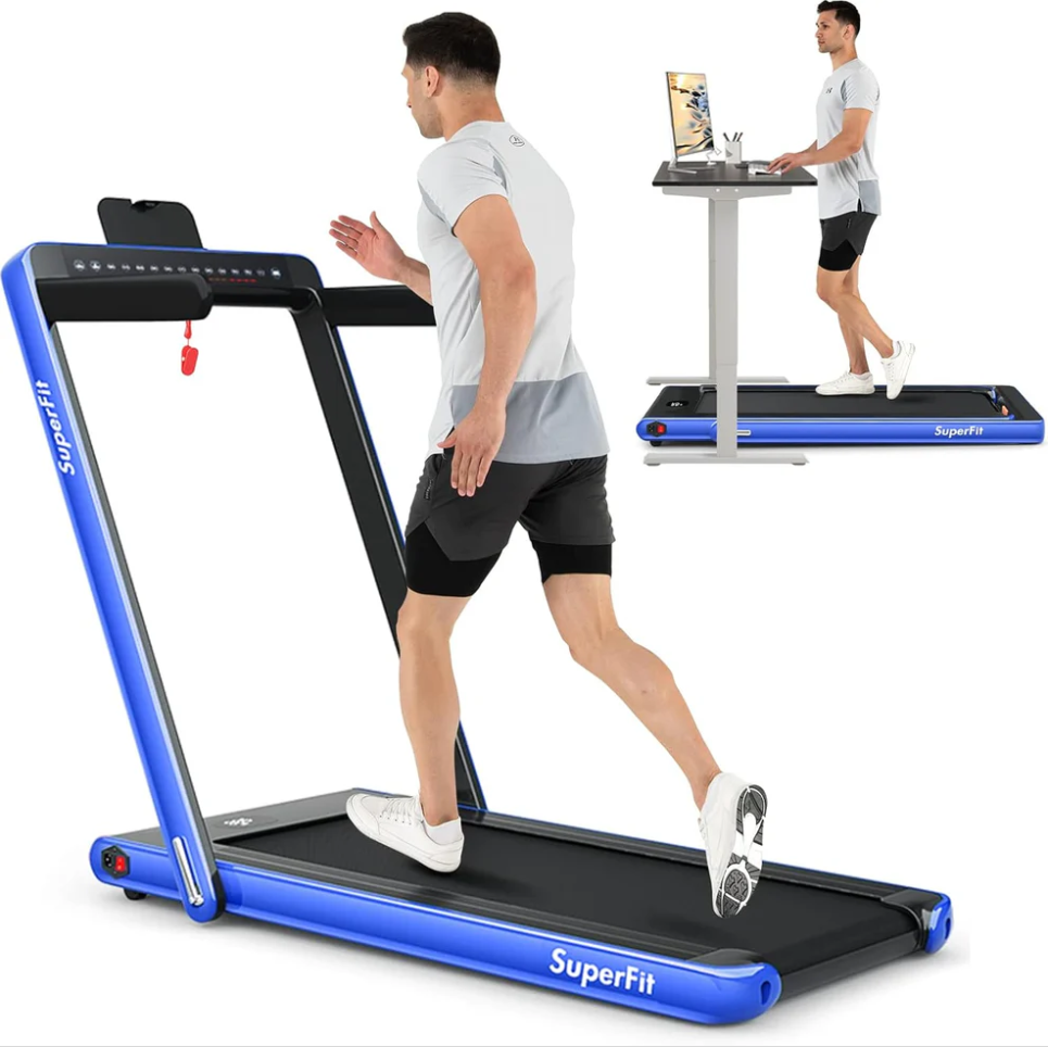 2-in-1 Folding Treadmill with Dual Display and Bluetooth Speaker, 2.25HP Installation-Free with APP and Remote Control