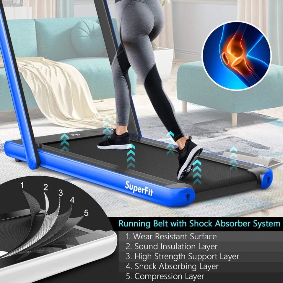 2-in-1 Folding Treadmill with Dual Display and Bluetooth Speaker, 2.25HP Installation-Free with APP and Remote Control