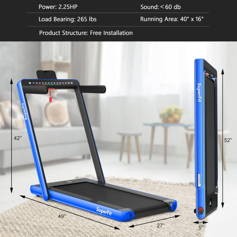 2-in-1 Folding Treadmill with Dual Display and Bluetooth Speaker, 2.25HP Installation-Free with APP and Remote Control