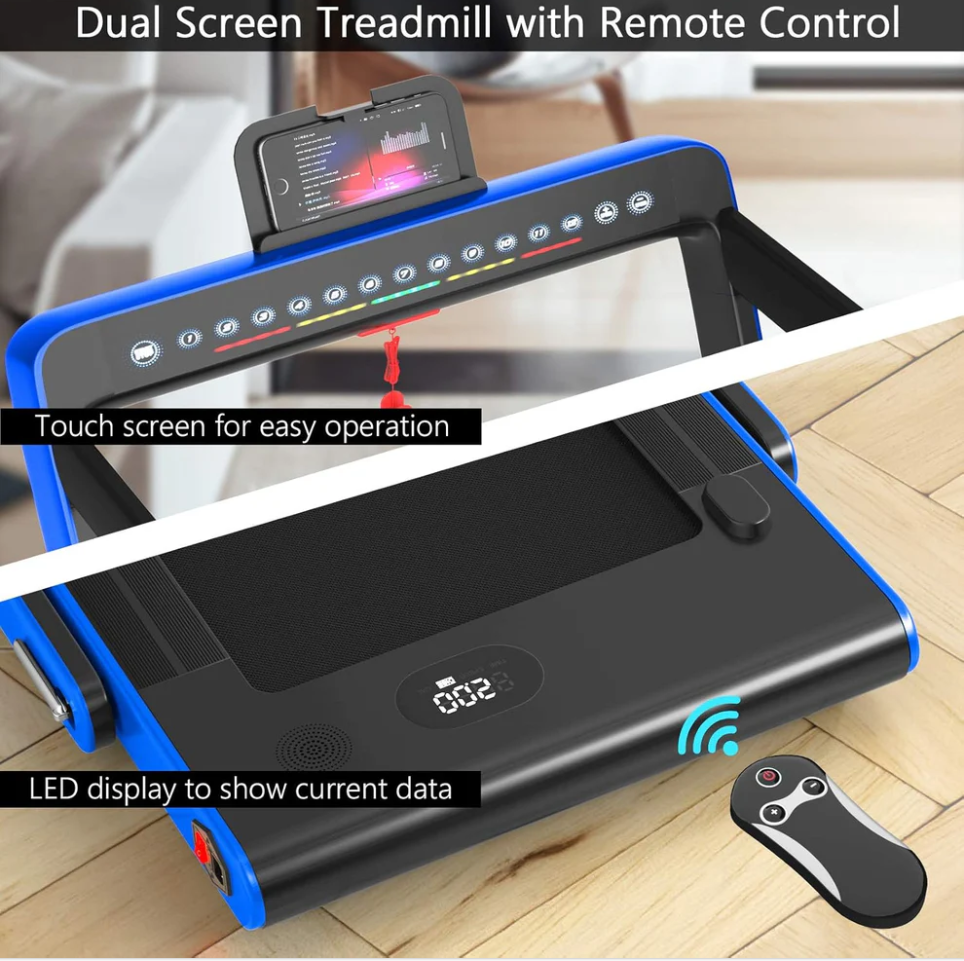 2-in-1 Folding Treadmill with Dual Display and Bluetooth Speaker, 2.25HP Installation-Free with APP and Remote Control