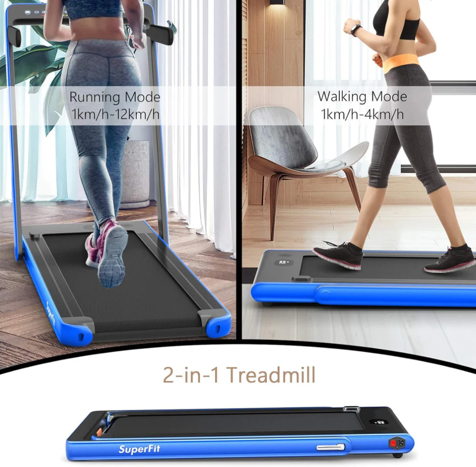 2-in-1 Folding Treadmill with Dual Display and Bluetooth Speaker, 2.25HP Installation-Free with APP and Remote Control