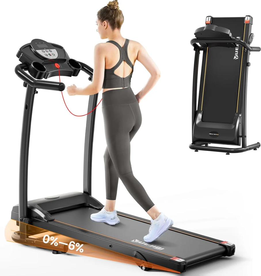 Foldable Treadmill with Incline - 3.0HP, supports 240 lbs., Features 12 Preset Programs, LED Display, Speaker, and Cup Holder