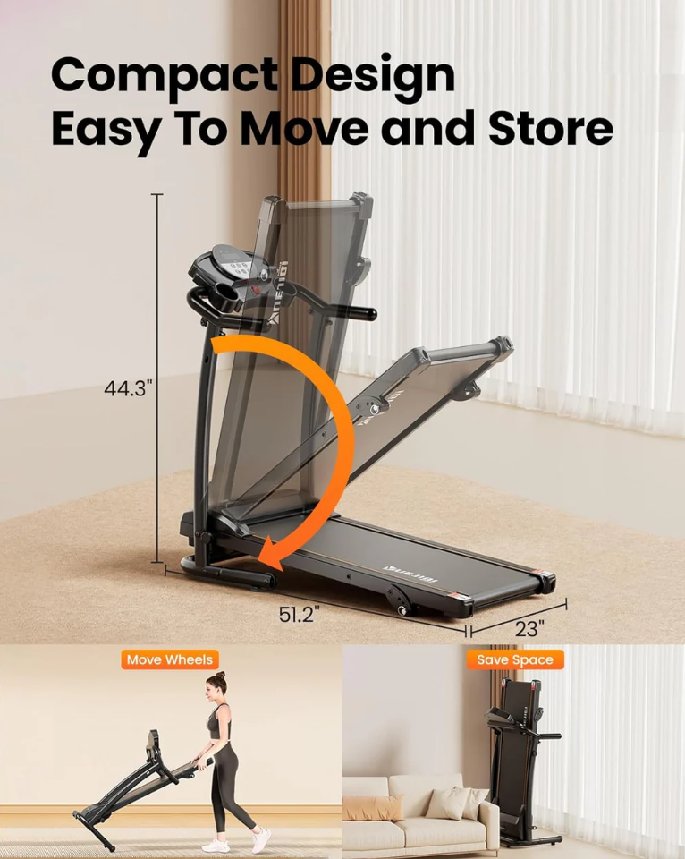 Foldable Treadmill with Incline - 3.0HP, supports 240 lbs., Features 12 Preset Programs, LED Display, Speaker, and Cup Holder