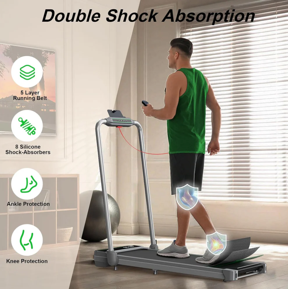 2-in-1 Folding Under Desk Treadmill for Home and Office with Remote Control, App Integration, and LED display