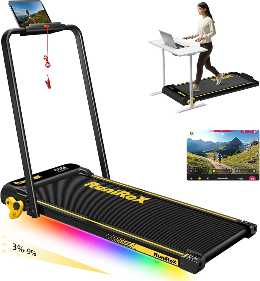 Walking Pad Treadmill with Incline and Lights, under Desk Treadmill with Incline for Home Office, 3 in 1 Portable Treadmill with LED Display and APP