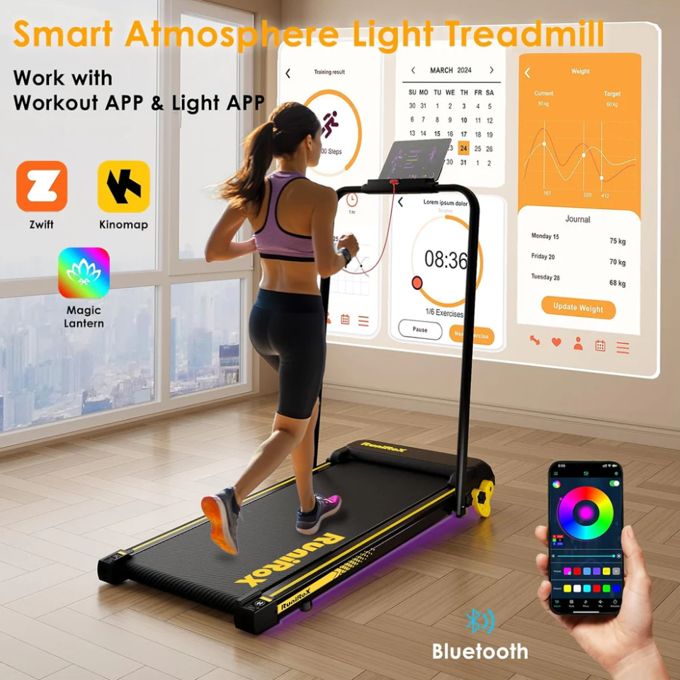 Walking Pad Treadmill with Incline and Lights, under Desk Treadmill with Incline for Home Office, 3 in 1 Portable Treadmill with LED Display and APP