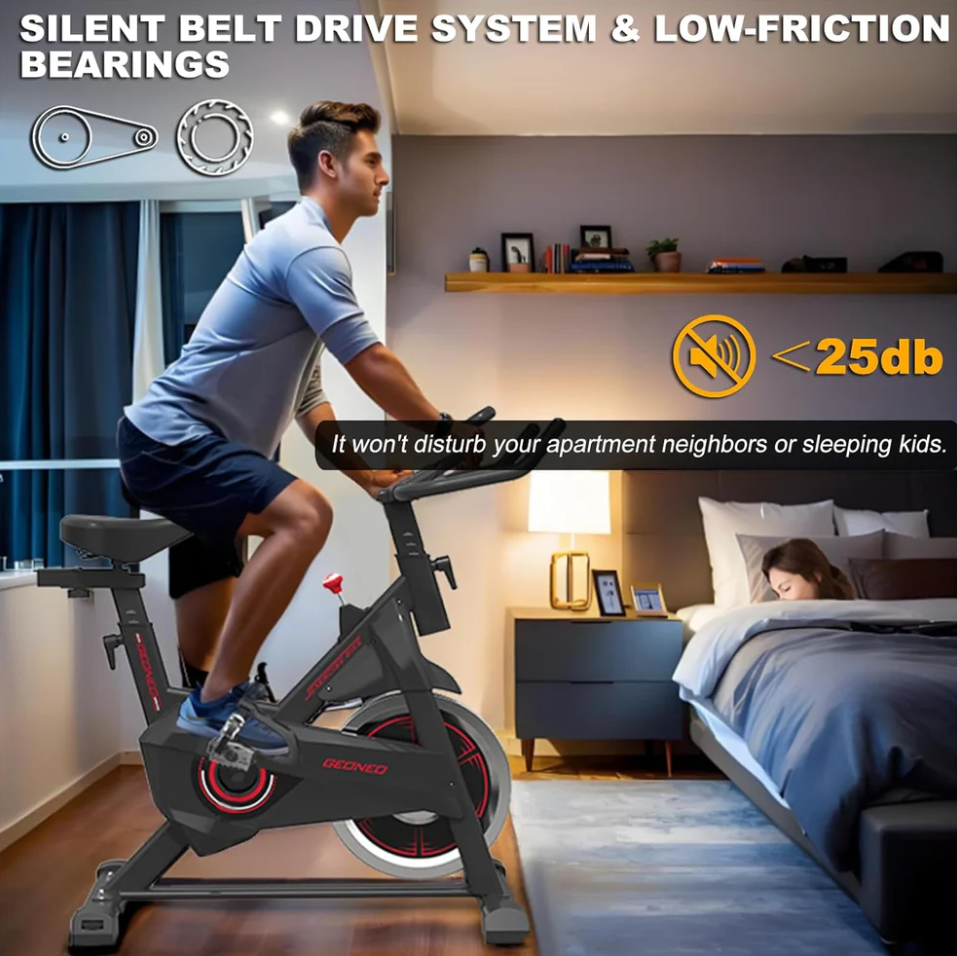 Home Stationary Exercise Bike for Indoor Cycling with an LCD Monitor, Silent Belt Drive, 35 LBS Flywheel, and Screen Holder