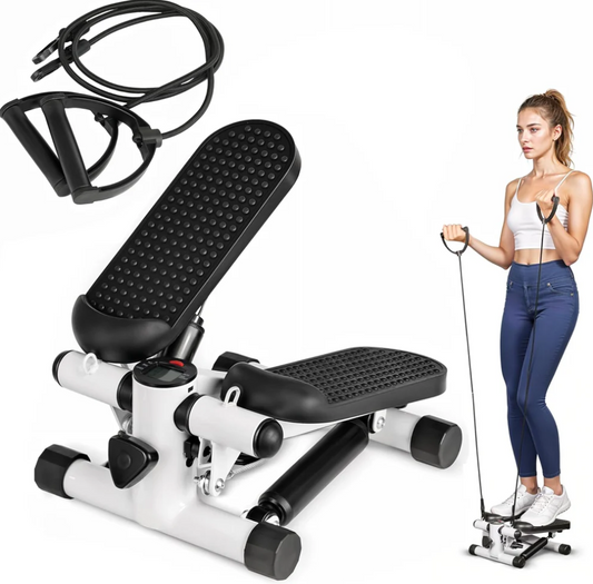 Mini Stepper with Resistance Bands for Comprehensive Home Fitness Training - Black