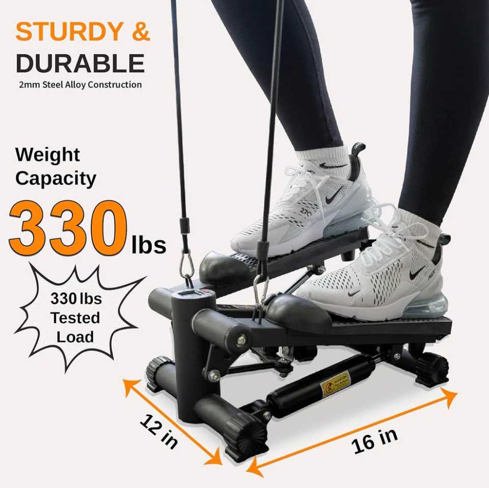 Compact Stepper with Resistance Bands - Versatile Stair Climber for Home and Office, Silent Full Body Workout Capacity 330 LBS