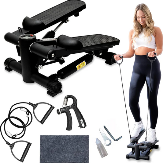 Compact Stepper with Resistance Bands - Versatile Stair Climber for Home and Office, Silent Full Body Workout Capacity 330 LBS