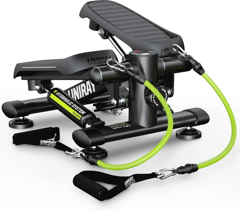 Home Exercise Mini Stepper with Resistance Bands, 350LBS Capacity Hydraulic Cardio Equipment and LCD Monitor