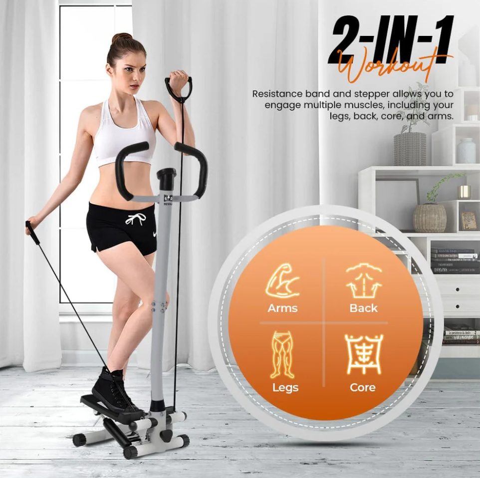 Home Exercise Steppers with Handlebar - Double Hydraulic Cylinder, 3D Non-Slip Design - Silent Shock Pad Twist Stair Stepper, 330 lbs Weight Capacity