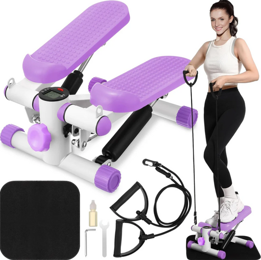 Professional Fitness Mini Stepper with 300 lb Capacity, LCD Monitor, and Adjustable Resistance Bands for Home and Office Workouts