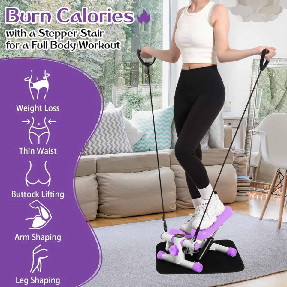 Professional Fitness Mini Stepper with 300 lb Capacity, LCD Monitor, and Adjustable Resistance Bands for Home and Office Workouts