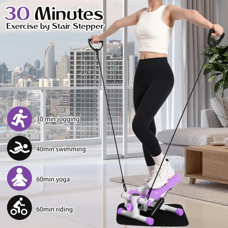 Professional Fitness Mini Stepper with 300 lb Capacity, LCD Monitor, and Adjustable Resistance Bands for Home and Office Workouts