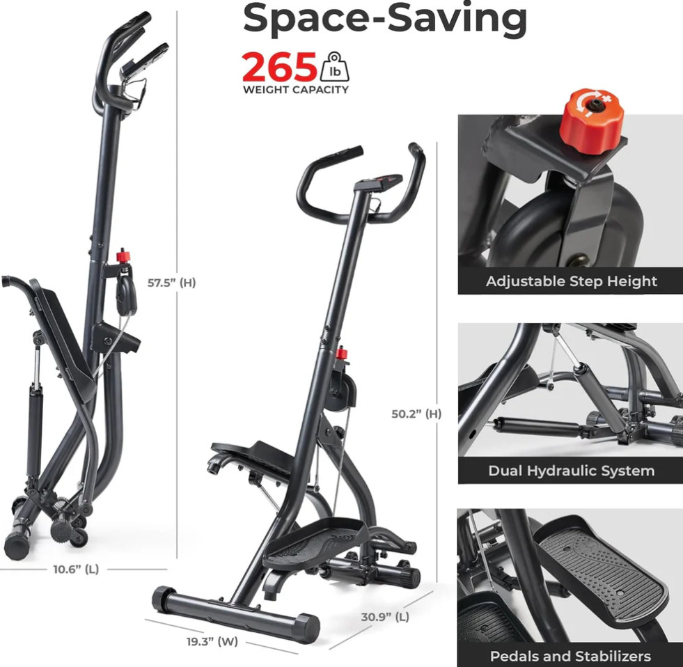 Stair Stepper with Handlebar - Height-Adjustable Climbing Exercise Machine with Extended Step Range, Compact Design, Low-Impact Performance, and Enhanced Bluetooth Connectivity