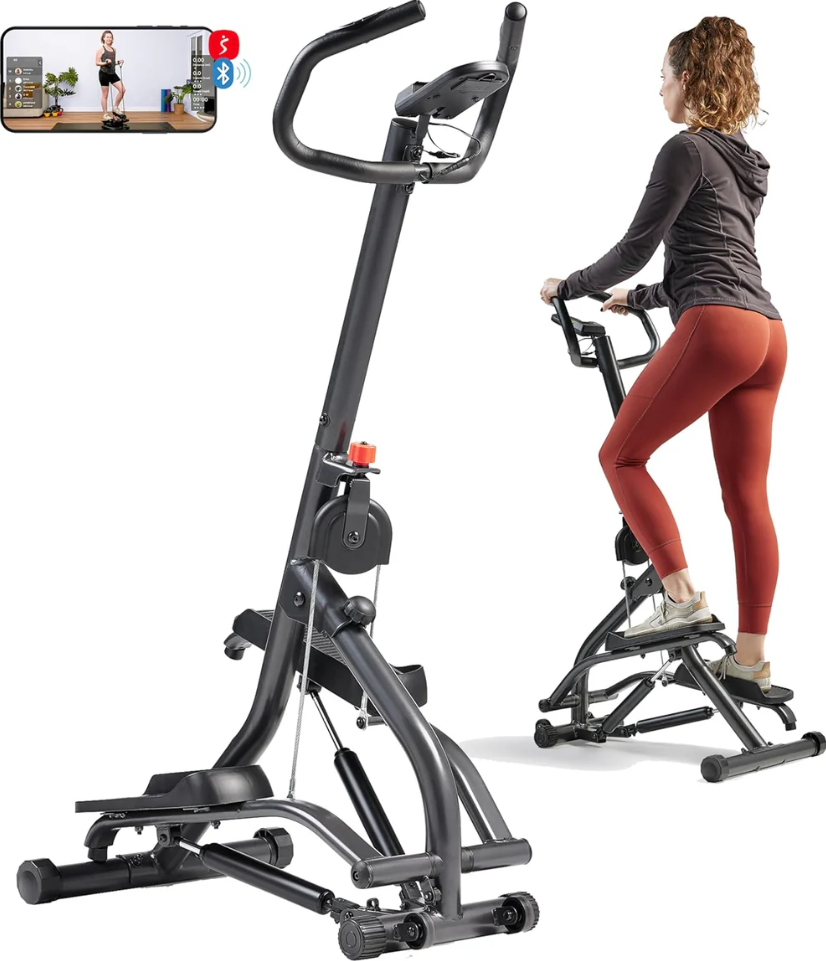 Stair Stepper with Handlebar - Height-Adjustable Climbing Exercise Machine with Extended Step Range, Compact Design, Low-Impact Performance, and Enhanced Bluetooth Connectivity