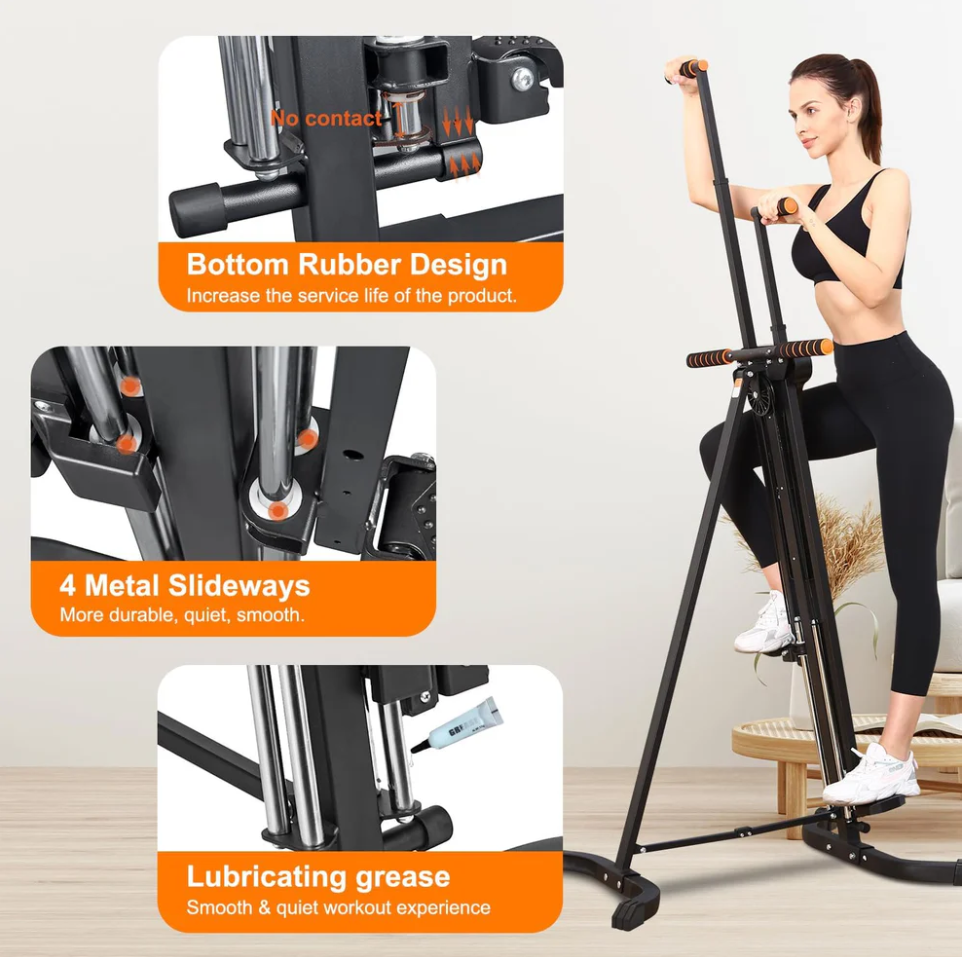 Vertical Climber Exercise Machine for Home Gym with Adjustable 5-Level Heights, Folding Design, and 4 Metal Guide Rails for Cardio Workouts