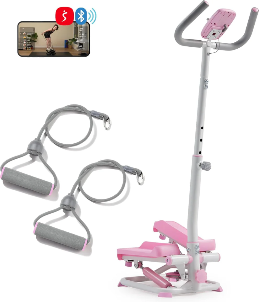 Total Body 2-In-1 Stepper Machine, Total Body Workout, Adjustable Hydraulic, LCD Monitor, Resistance Bands, Non-Slip Pedals