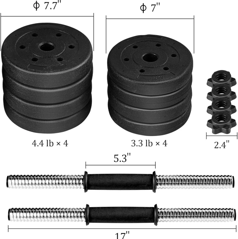 Adjustable Dumbbell Weight Set for Home Gym - Versatile Strength Training Equipment with 4 Spinlock Collars, 33LB for Men and Women