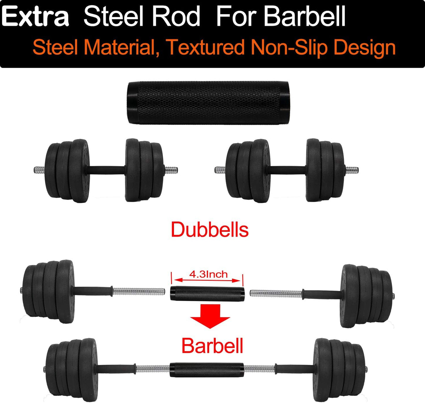 Updated Adjustable 66LB Dumbbells Weights Set with Metal Rod for Barbell,Dumbbells Barbell Set for Lifting,Bodybuilding Training & Workout, Solid Dumbbells Barbell Free Weights with Non-Slip Handles