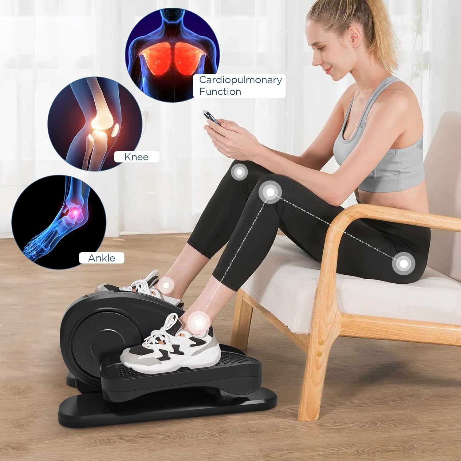 Under Desk Elliptical, Electric Seated Pedal Exerciser Quiet Compact Mini Elliptical Trainer with Display Monitor and Remote Control Home Office Leg Exercise Equipment for Seniors Adults