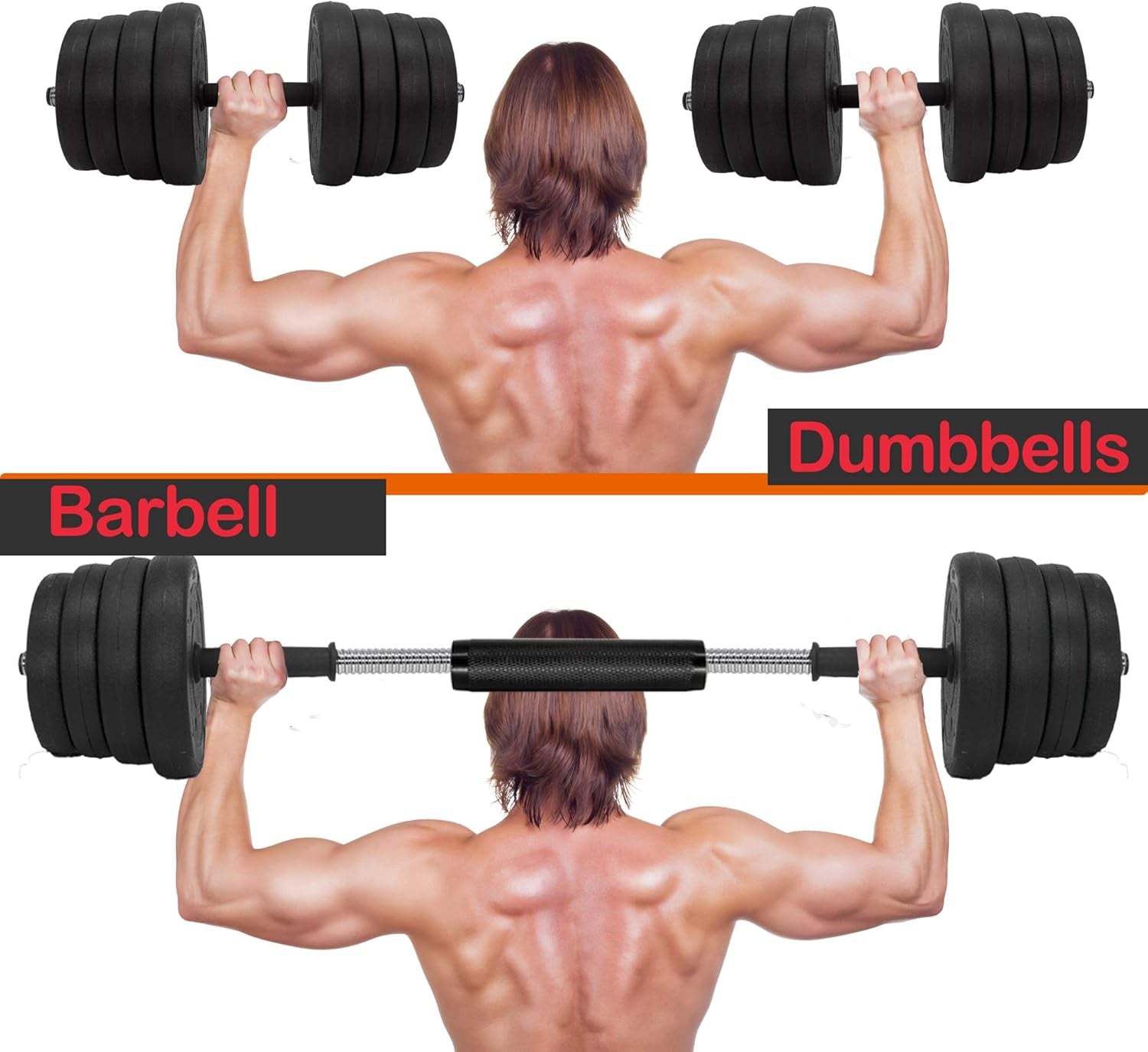 Updated Adjustable 66LB Dumbbells Weights Set with Metal Rod for Barbell,Dumbbells Barbell Set for Lifting,Bodybuilding Training & Workout, Solid Dumbbells Barbell Free Weights with Non-Slip Handles