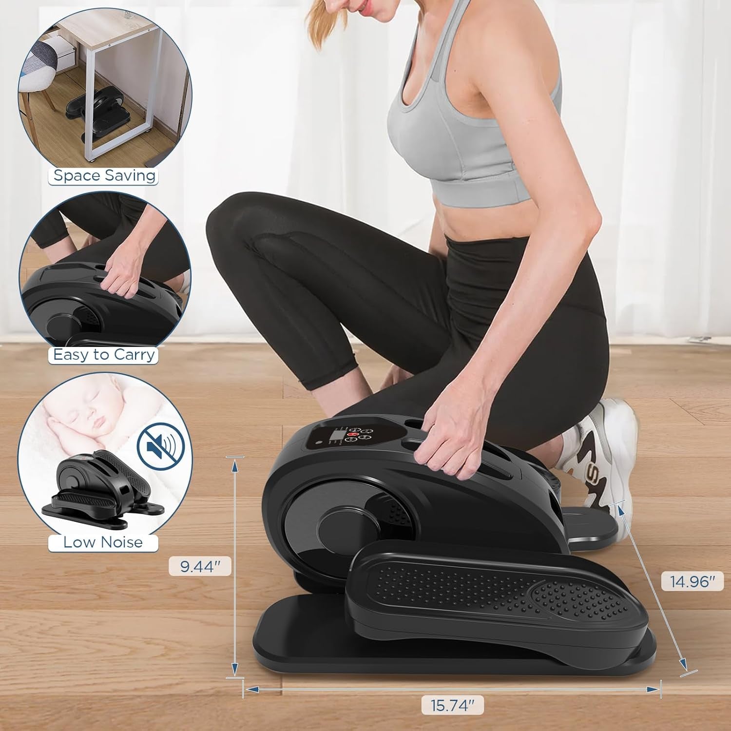 Under Desk Elliptical, Electric Seated Pedal Exerciser Quiet Compact Mini Elliptical Trainer with Display Monitor and Remote Control Home Office Leg Exercise Equipment for Seniors Adults