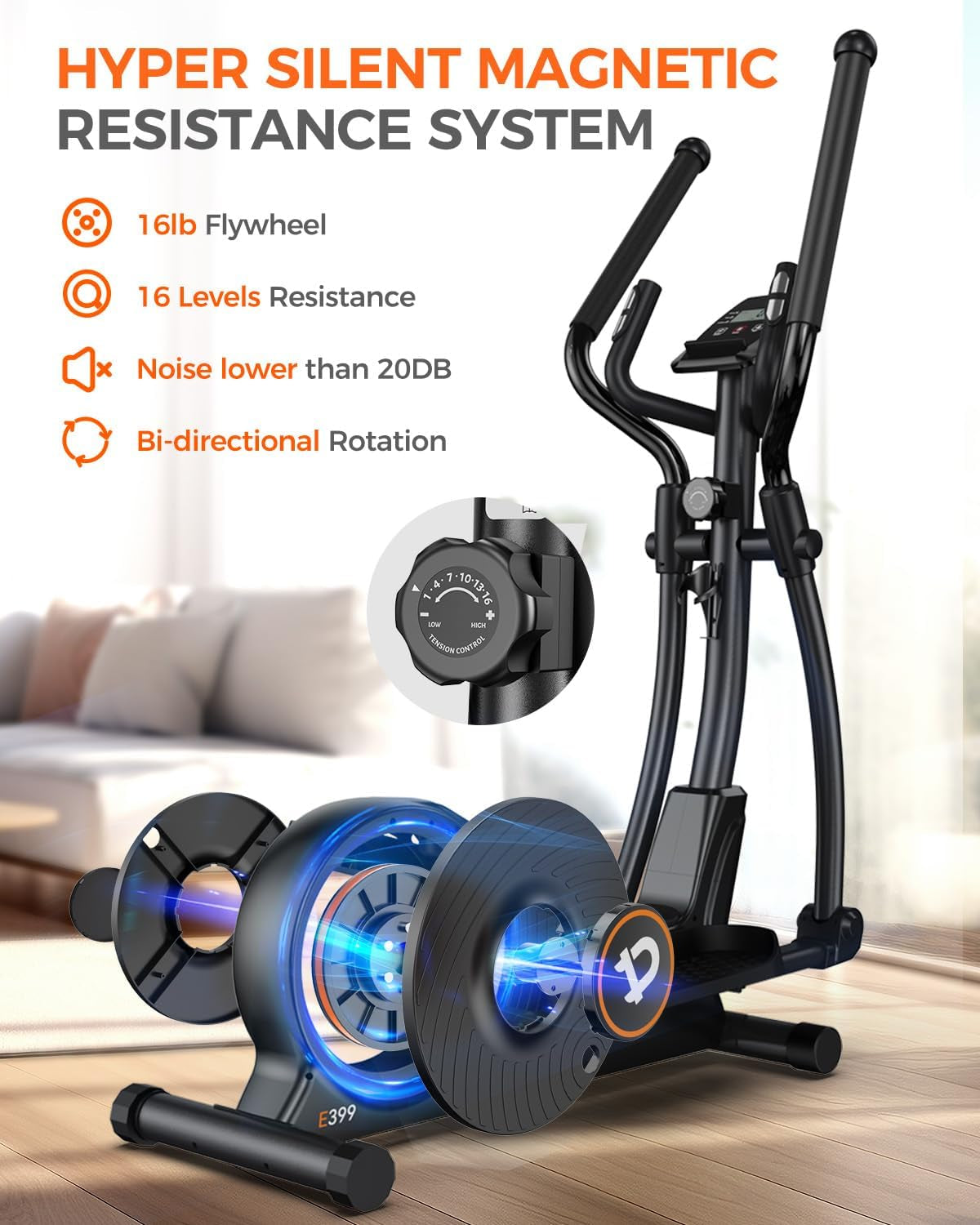 Elliptical Machine, Elliptical Exercise Machine with 16-Level Resistance&Hyper-Quiet Magnetic Driving System, Elliptical Machine for Home with LCD Monitor&15.5In Stride, 350LBS Weight Capacity