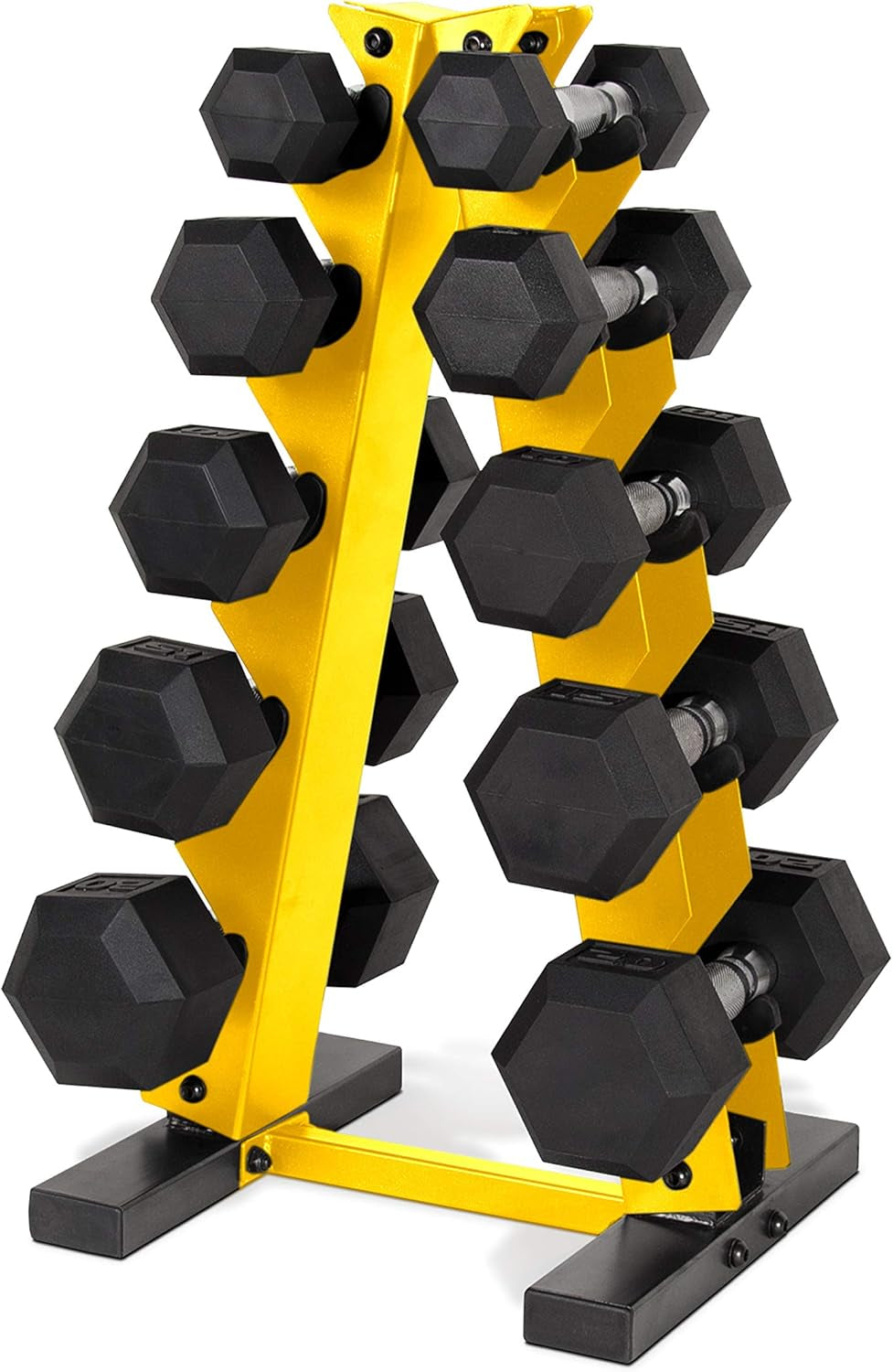 150 LB Coated Hex Dumbbell Weight Set with Vertical Rack | Multiple Colors